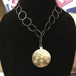 Gold Silver-Colored Round Hoop Necklace 16” Circle